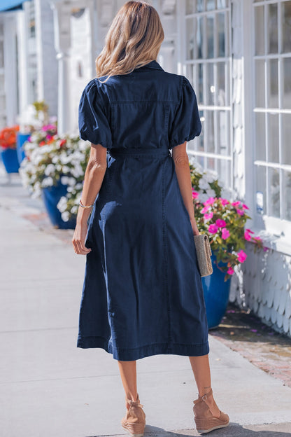 Threaded Pear Makayla Bubble Sleeve Long Dress