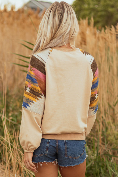 Threaded Pear Logan Aztec Patchwork Raglan Pullover Sweatshirt