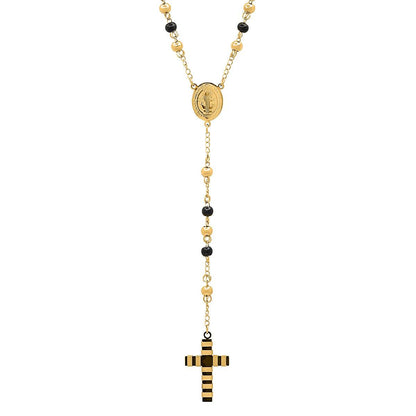 Two Tone Stainless Steel And Black Ip Rosary Necklace