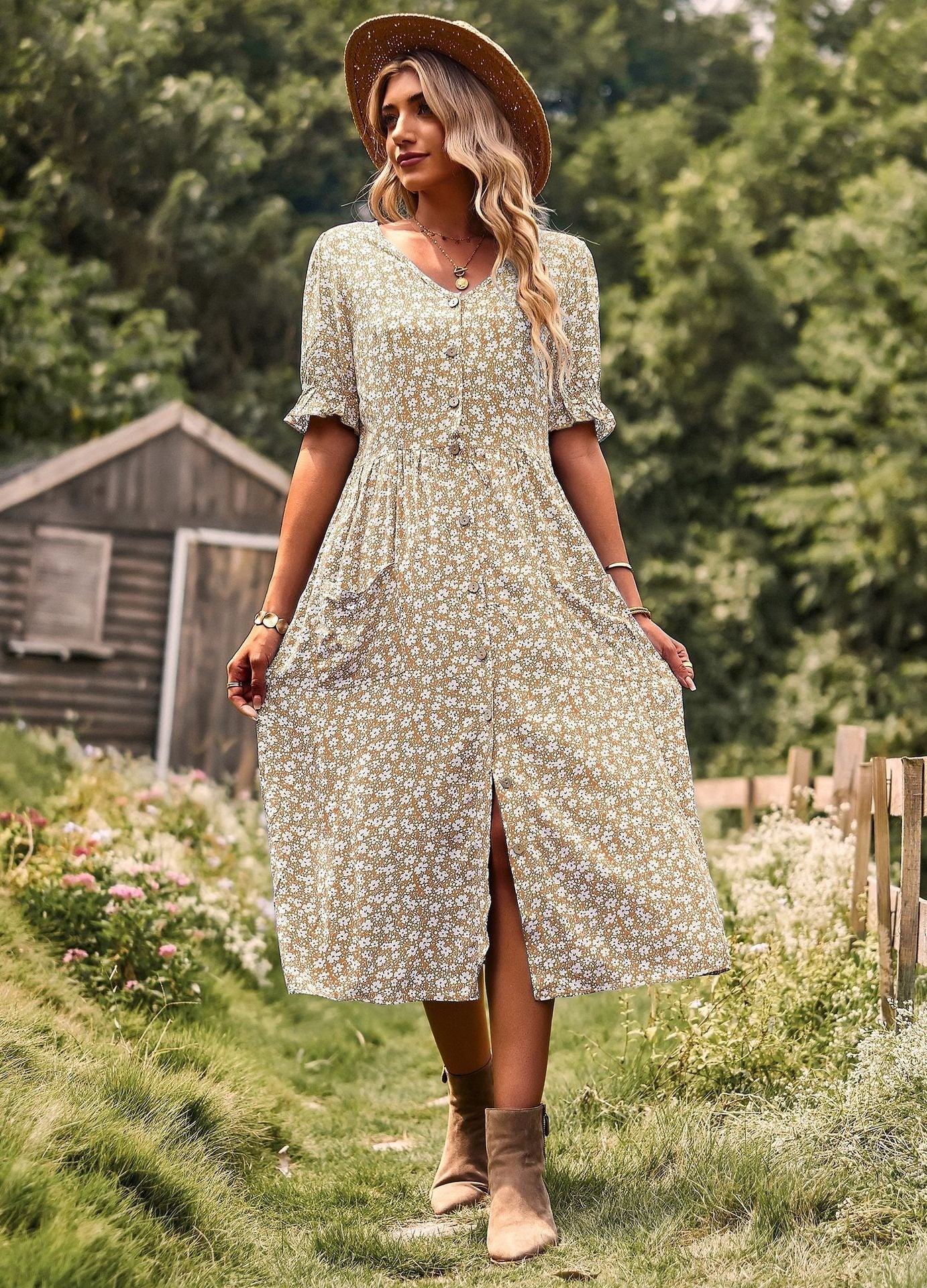 Women’s Dress With Spring/Summer Printed Temperament, A-Line Skirt Popular