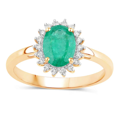 1.20 Ct Oval Green Zambian Emerald Diamond Prong 10k Gold Halo Ring