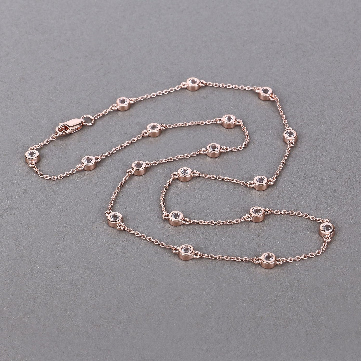 Round Peach Morganite 18K Rose Gold Plated Silver By The Yard Necklace