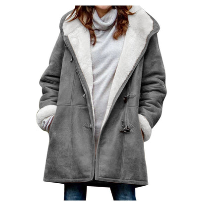 Sherpa-Lined Duffle Toggle Jacket with Hood — Warm Hooded Fleece Coat