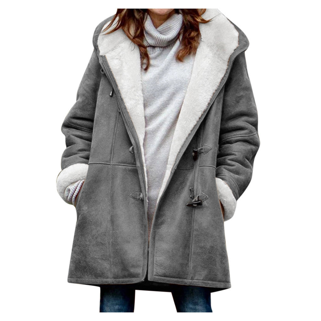 Sherpa-Lined Duffle Toggle Jacket with Hood — Warm Hooded Fleece Coat