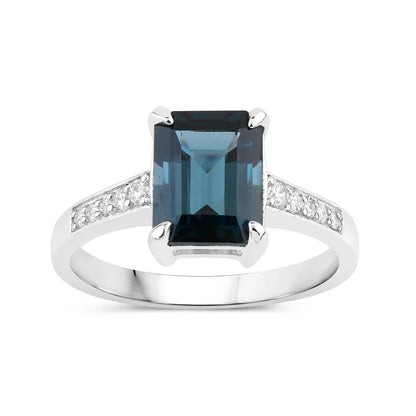 2.70 Ct Octagon London Blue Topaz Diamond Prong Silver Pave Bridge Ring
