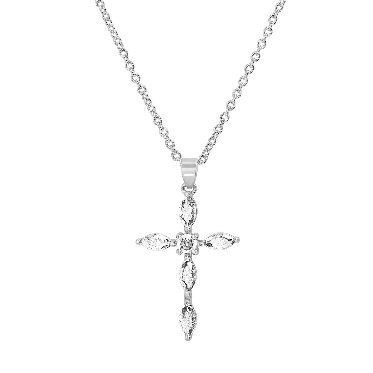18K White Gold Plated Brass Simulated Diamonds Cross Pendant