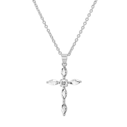 18K White Gold Plated Brass Simulated Diamonds Cross Pendant