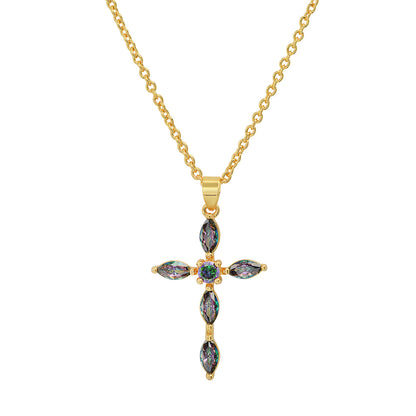18K White Gold Plated Brass Simulated Diamonds Cross Pendant