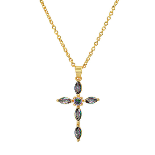 18K White Gold Plated Brass Simulated Diamonds Cross Pendant