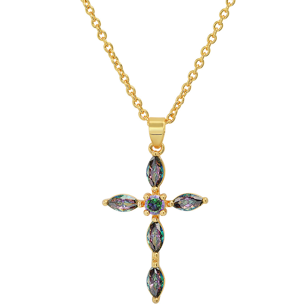 18K White Gold Plated Brass Simulated Diamonds Cross Pendant