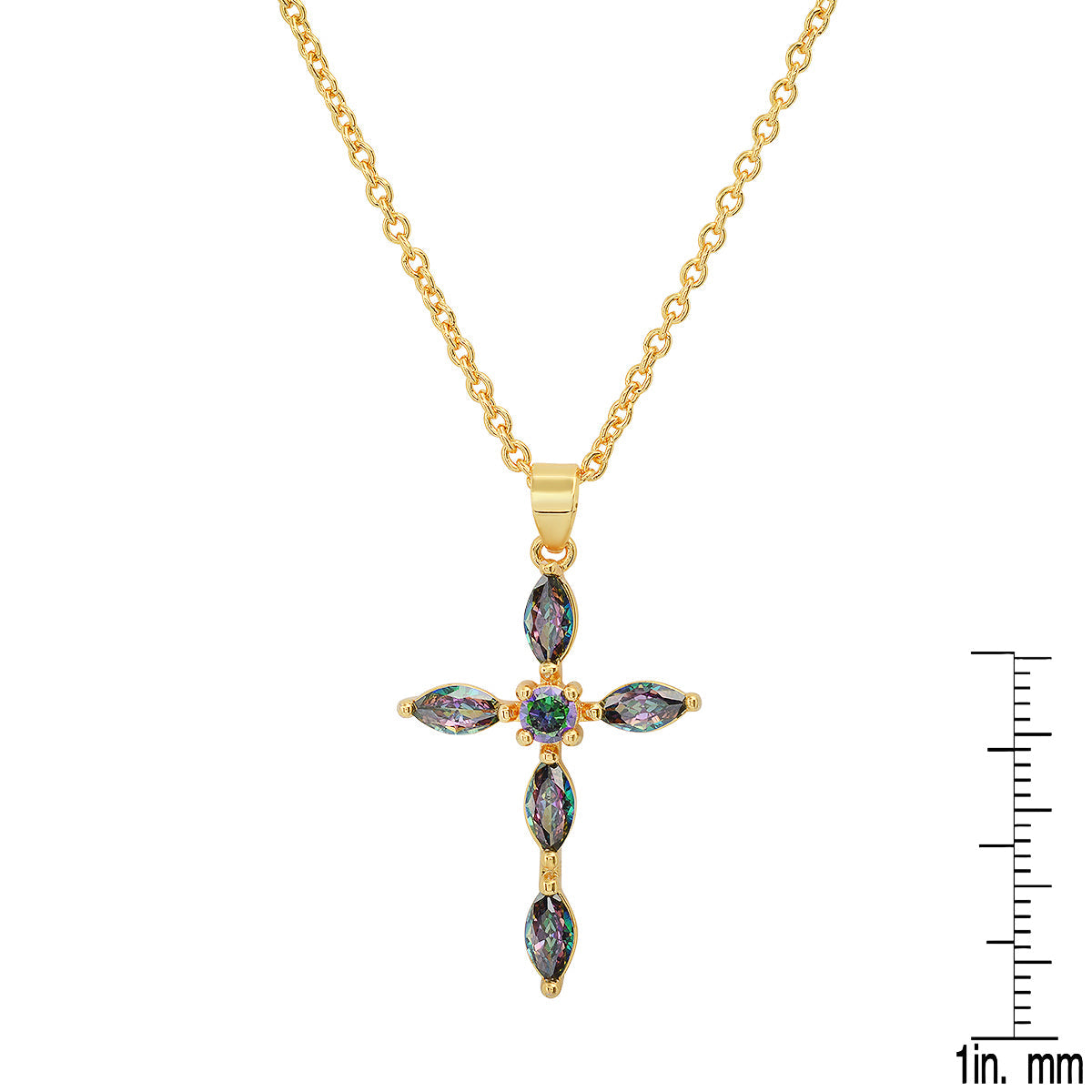 18K White Gold Plated Brass Simulated Diamonds Cross Pendant