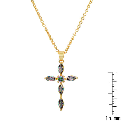 18K White Gold Plated Brass Simulated Diamonds Cross Pendant