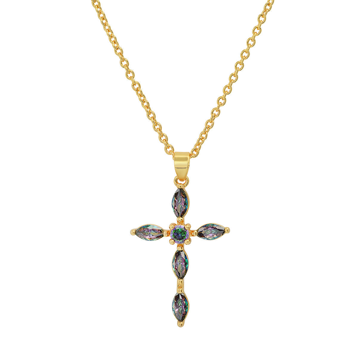18K White Gold Plated Brass Simulated Diamonds Cross Pendant