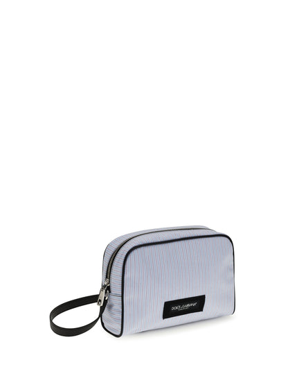 Handbag Striped Poplin and Leather
