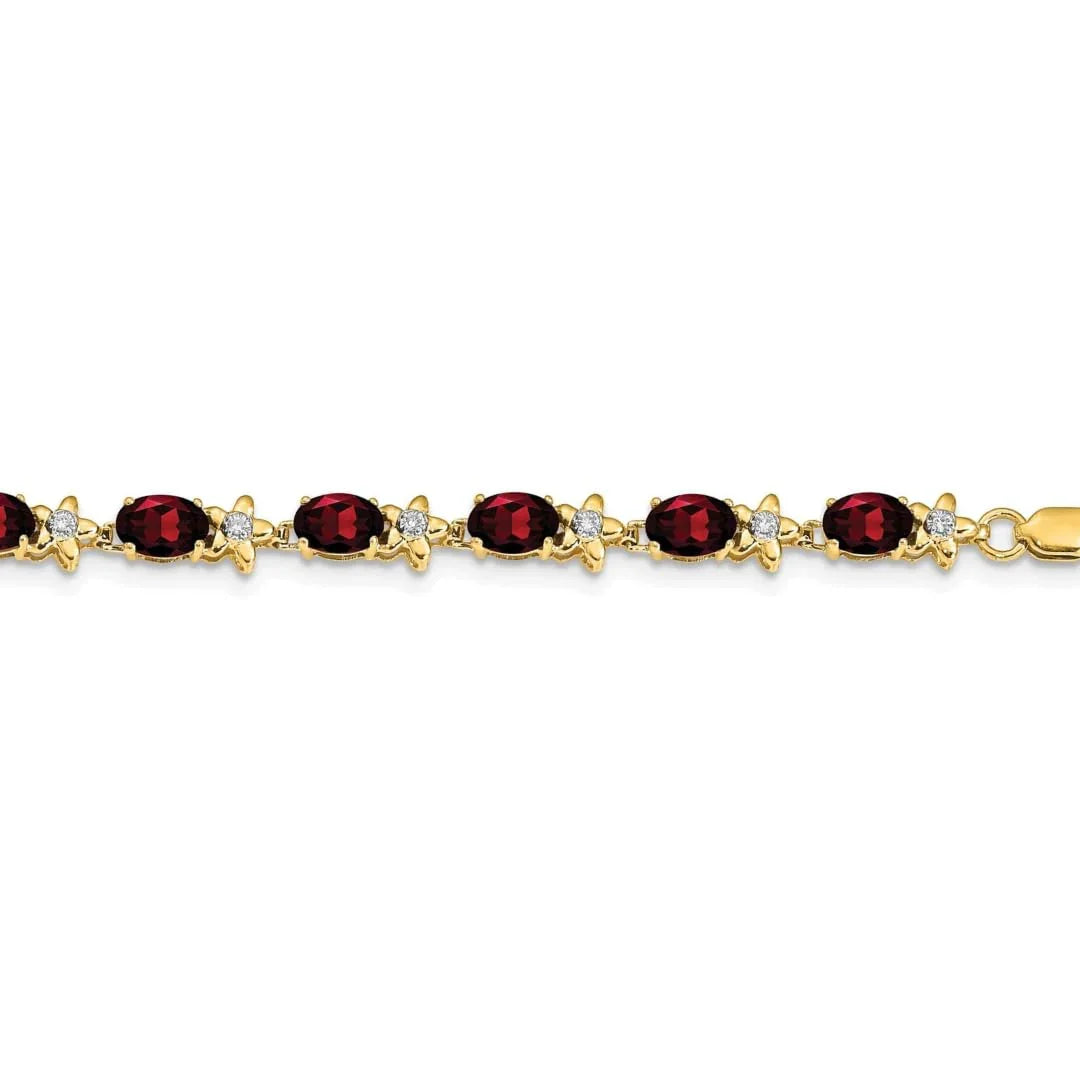 Genuine Red Garnet 14K Gold Floral Bracelet