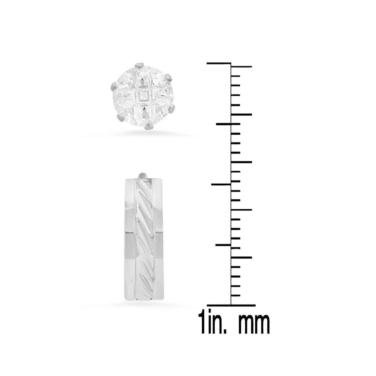2Pc Set Stainless Steel Simulated Diamonds Studs and Diamond Cut Huggie Earrings