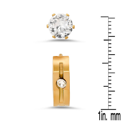 CZ Stud & Huggie Hoop Earring Set
