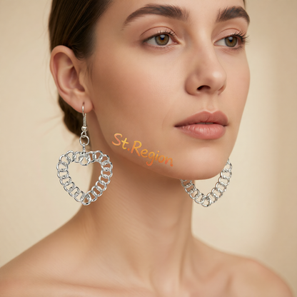 Silvertone Figaro Open Heart Drop Earrings