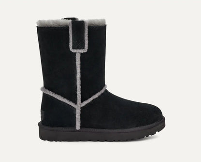 [1098078-blk] Womens Ugg Classic Short Spill Seam Boot 'black' - Black