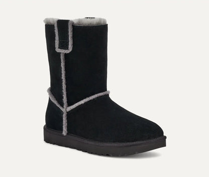 [1098078-blk] Womens Ugg Classic Short Spill Seam Boot 'black' - Black