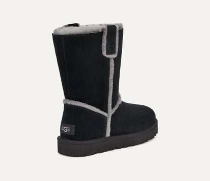[1098078-blk] Womens Ugg Classic Short Spill Seam Boot 'black' - Black