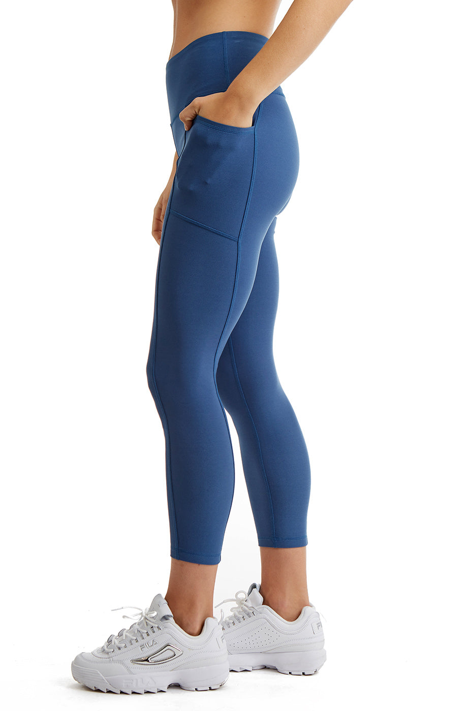 Turtle Bay New York Women's 7/8 Legging in Strong Compressed Double Knit Polyester Blend Fabric with side phone Pockets