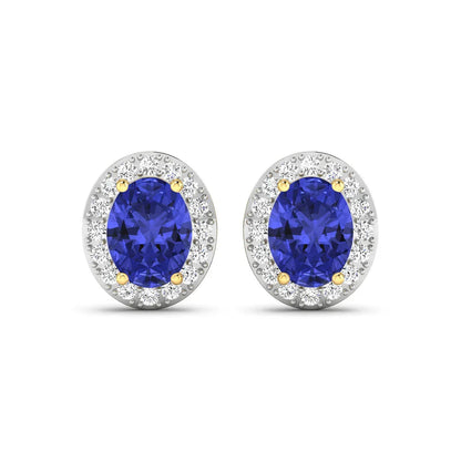 Genuine Tanzanite and Diamond Studs Earrings