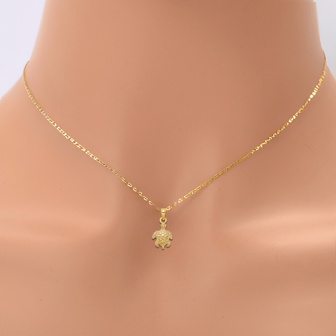 10K Gold Sea Turtle Charm Engraved Pendant