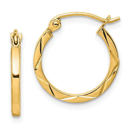 10K Gold Diamond Cut Hoop Earrings
