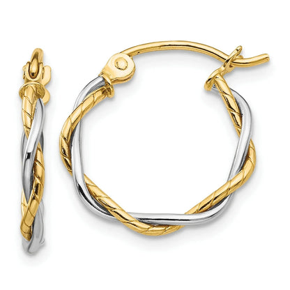 10K Gold Two-Tone Twisted Hoops Earrings