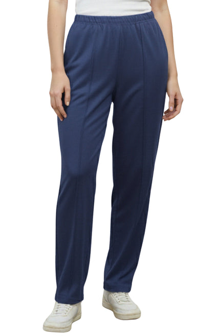 Womens Classic Poly Knit Pants - Pull On Slacks with Elastic Waist