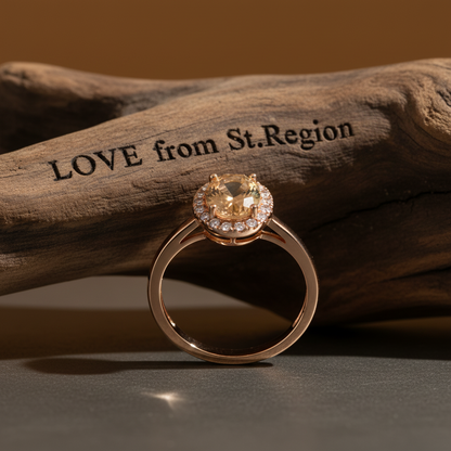 Champagne Crystal & Cubic Zirconia Pavé Halo Oval-Cut Ring
