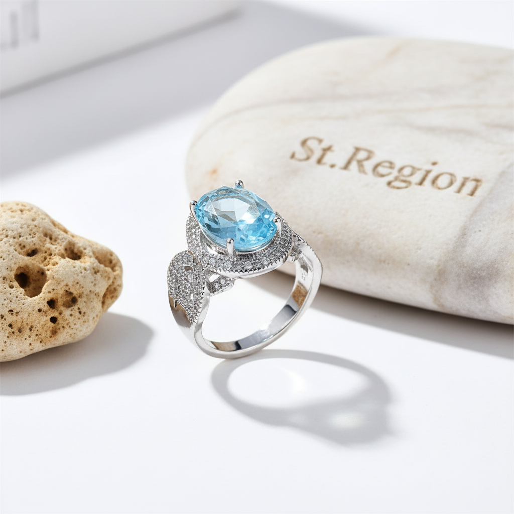 Sea Blue Crystal & Cubic Zirconia Oval-Cut Ring