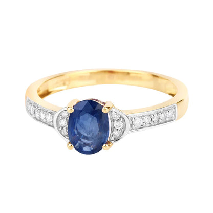 1.95 Ct Oval Blue Sapphire Diamond Prong 10k Gold Pave Bridge Ring