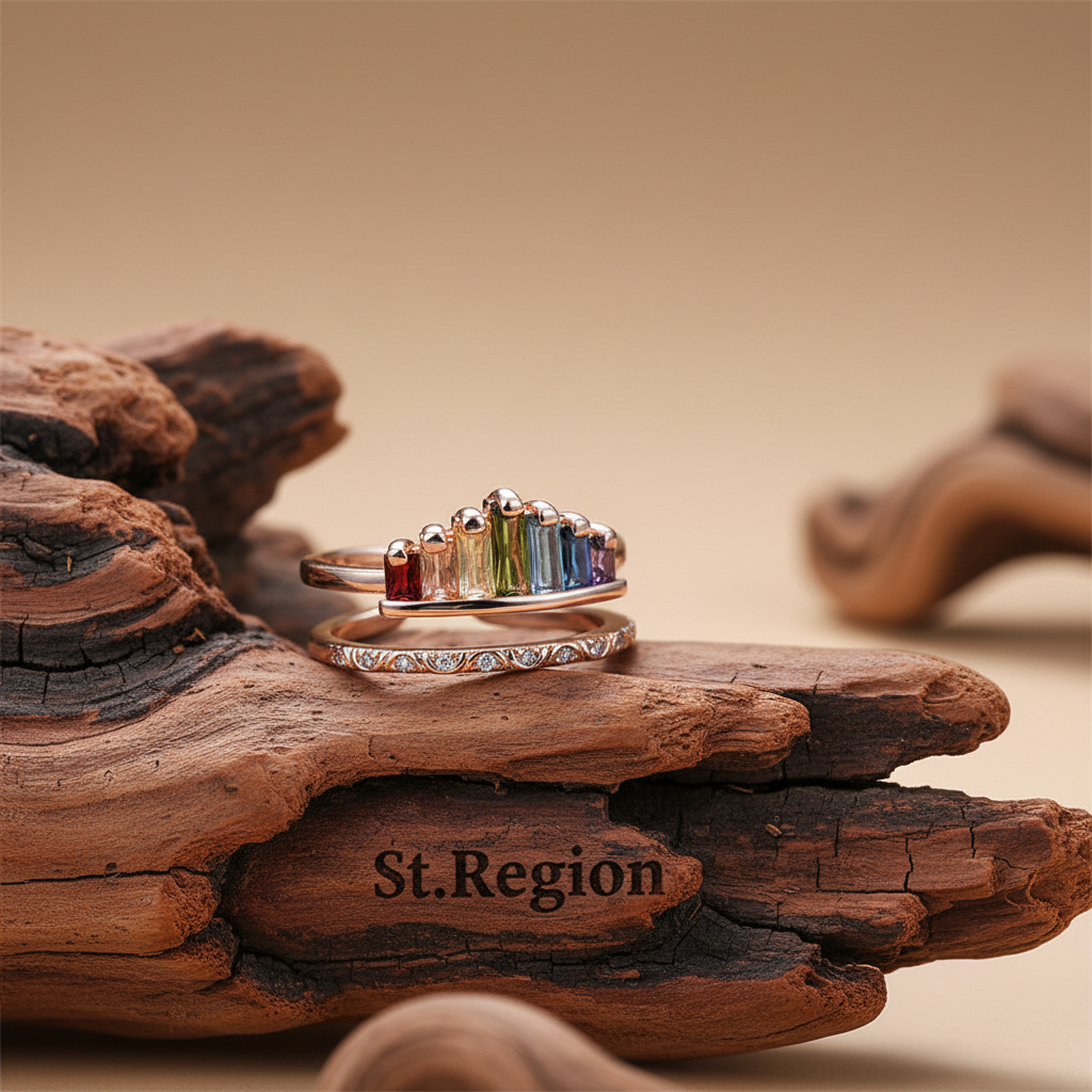 Green Multicolor Crystal & Rose Goldtone Crown Open Ring