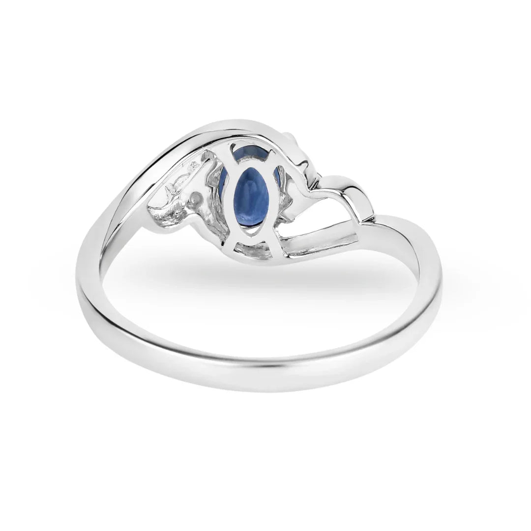 0.95 Ct Oval Blue Sapphire & Lab Grown Diamond Prong 10K Gold Bypass Engagement Ring