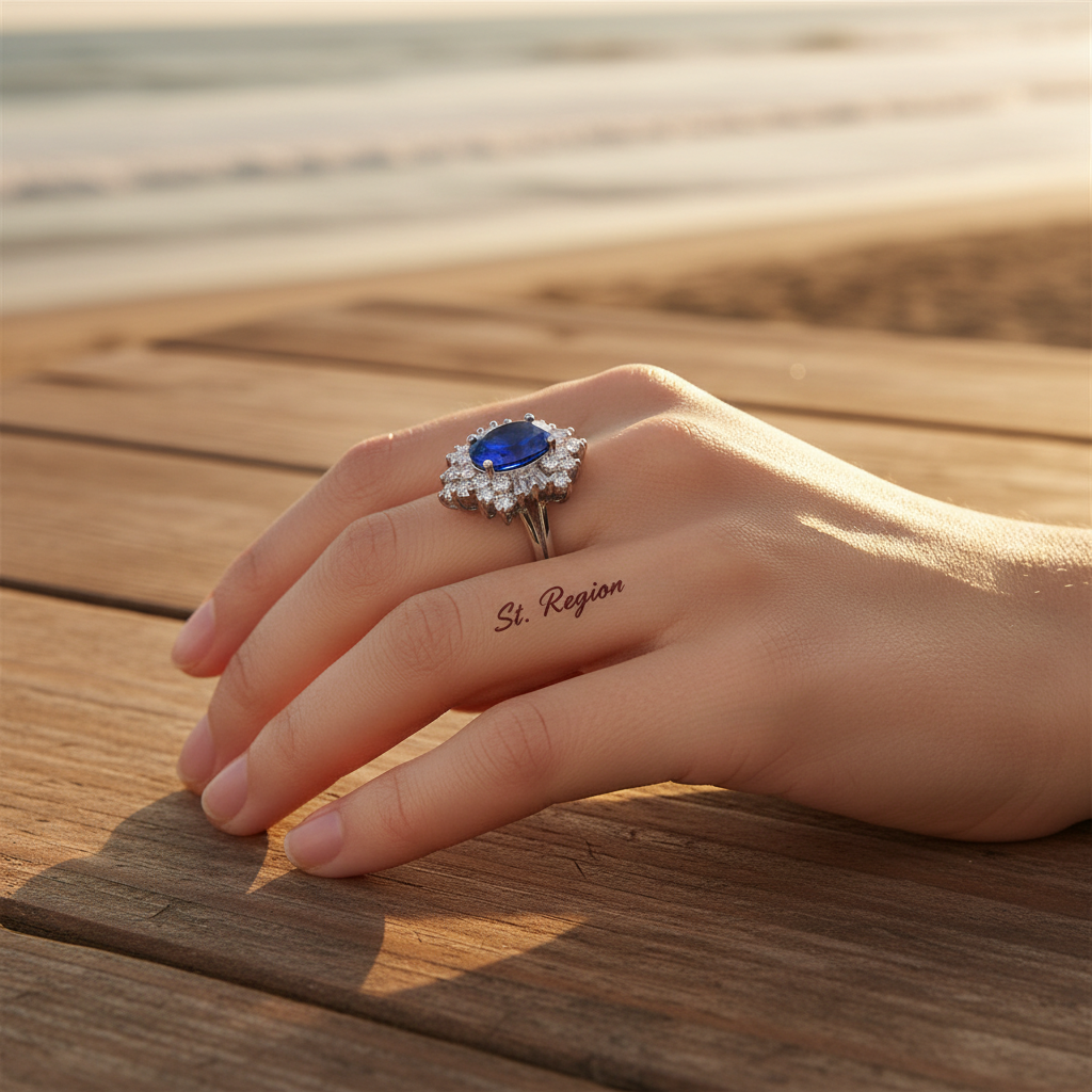 Navy Crystal & Cubic Zirconia Silvertone Flower Ring