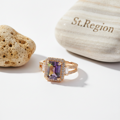 Yellow & Purple Crystal & Cubic Zirconia Princess-Cut Halo Ring