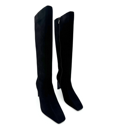 Mishel Suede Knee High Boots - Black