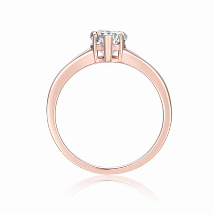 Heart White Moissanite Prong Rose Gold Plated Silver Solitaire Ring