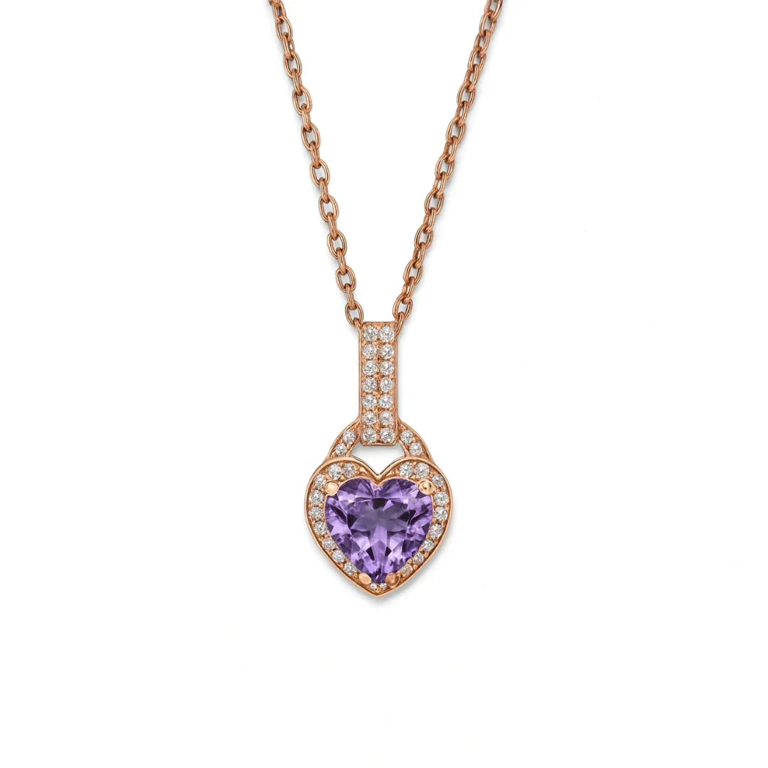 Natural Purple Amethyst Silver Heart Necklace