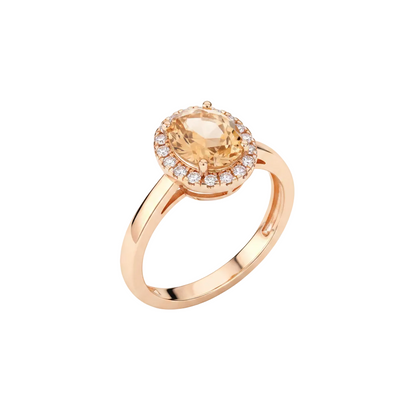 Champagne Crystal & Cubic Zirconia Pavé Halo Oval-Cut Ring