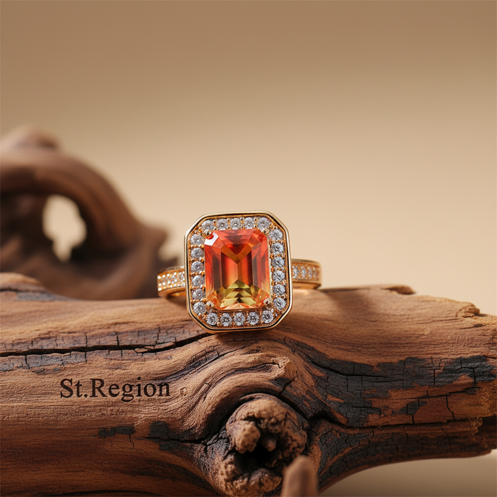 Red Yellow Crystal & Cubic Zirconia Halo Ring