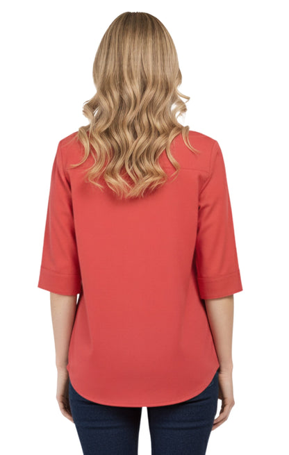 Womens Regular Fit 3/4 Sleeve Button Down Collared Camp Shirt