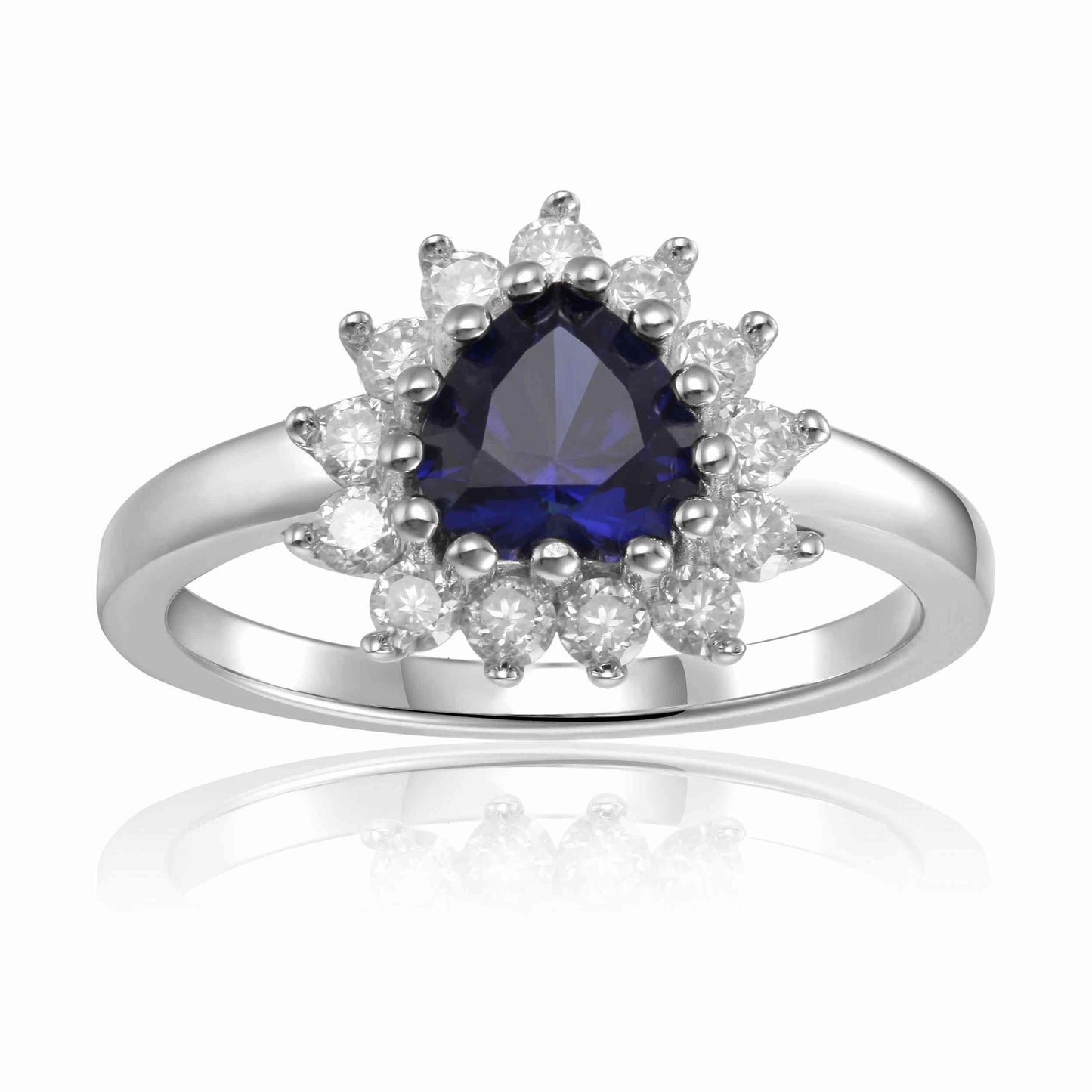 1.22 Heart Created Blue Sapphire and White Topaz Halo Ring