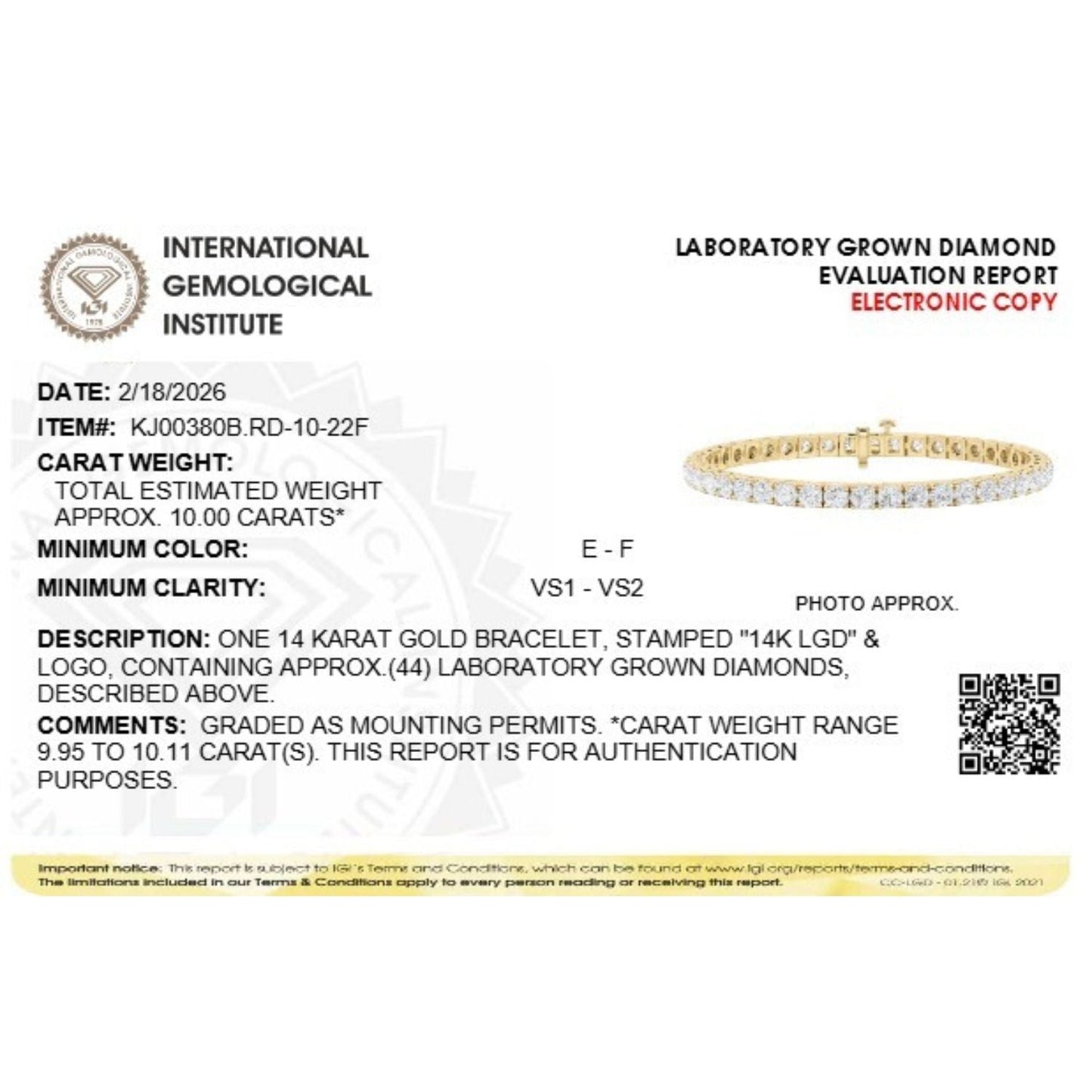 Round Lab Diamond (F/VS) Bracelet in 14K Gold