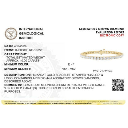 Round Lab Diamond (F/VS) Bracelet in 14K Gold