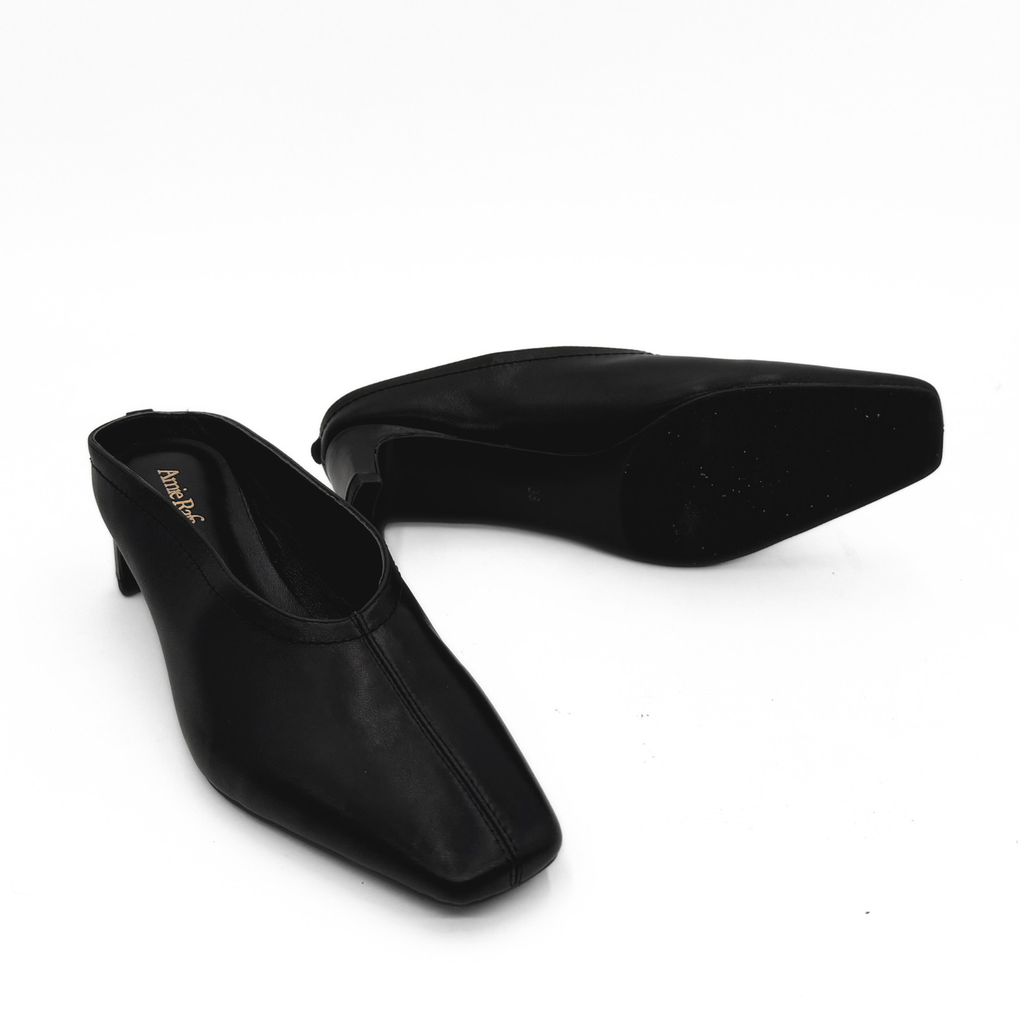 Junie Heeled Leather Mule - Black