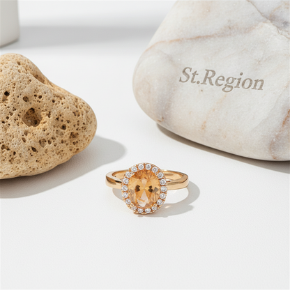 Champagne Crystal & Cubic Zirconia Pavé Halo Oval-Cut Ring