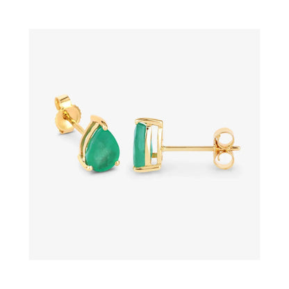 1.30 Ct Pear Green Zambian Emerald Prong 10k Gold Teardrop Stud Earrings